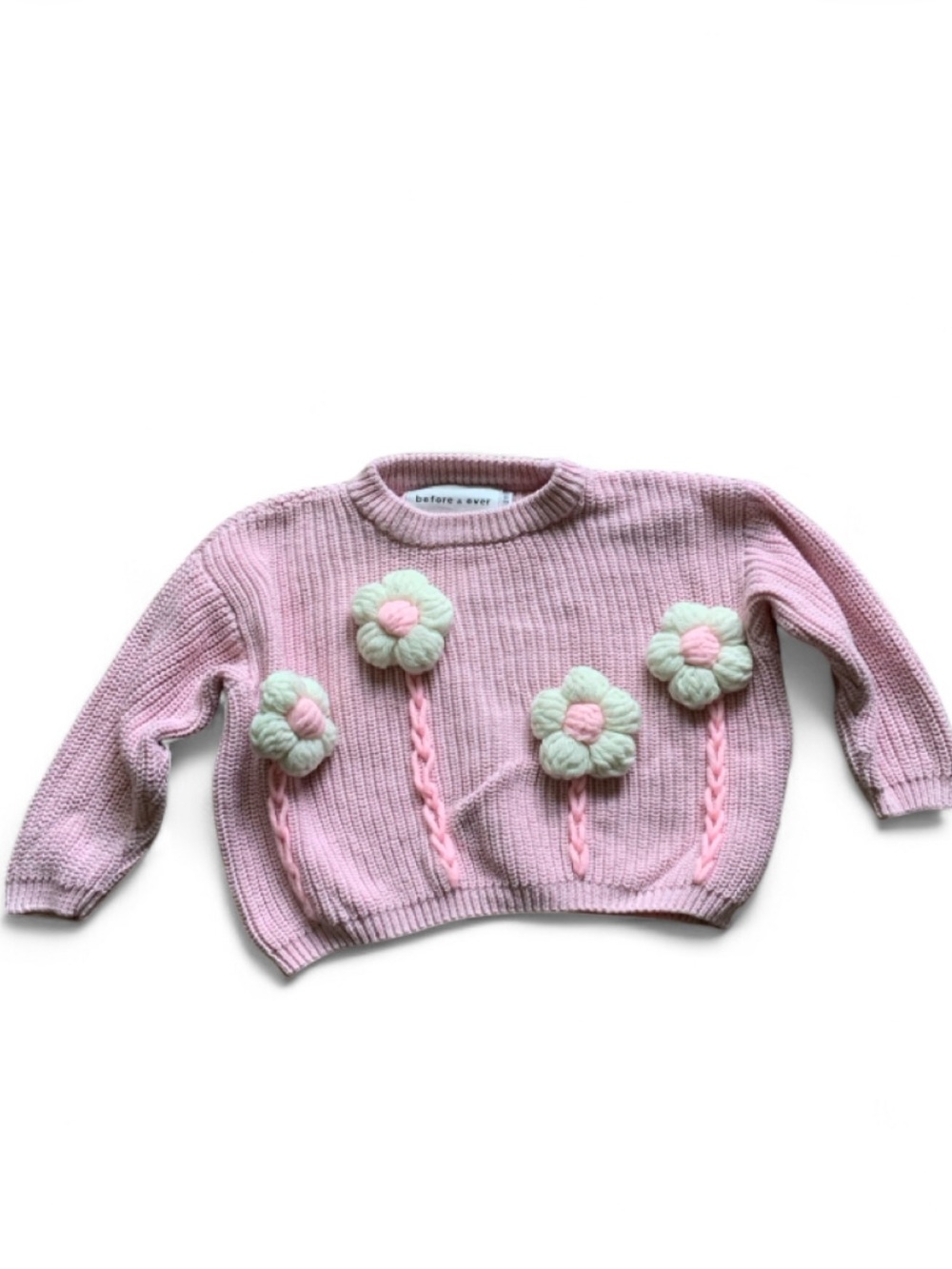 Before & Ever Knitted Sweater w/ Flowers Girls 1-2yrs